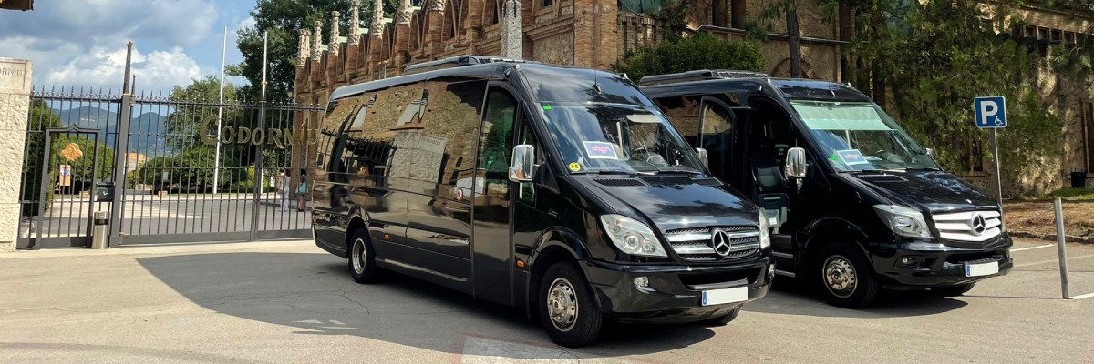 Minibuses de CarVanBus, esperando que los clientes finalicen su visita en las cavas